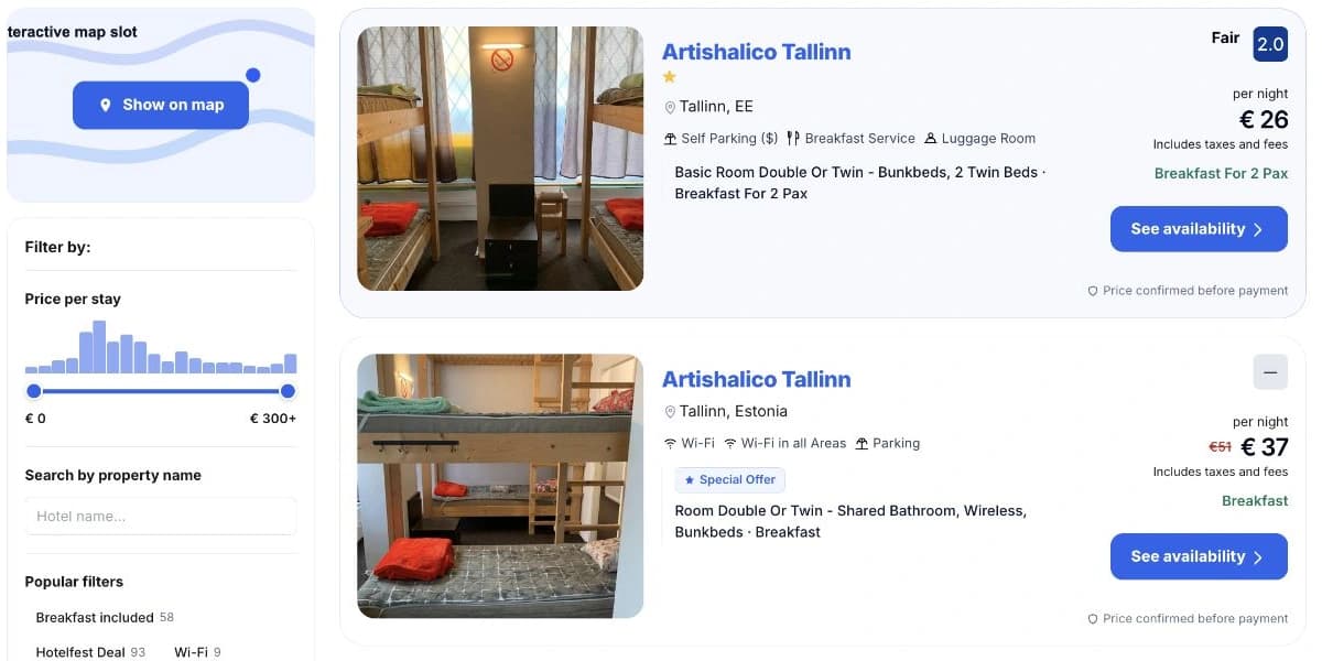 Hotelfest: Leidke sihtkoht, võrrelge hotelle ja valige sobiv tuba.