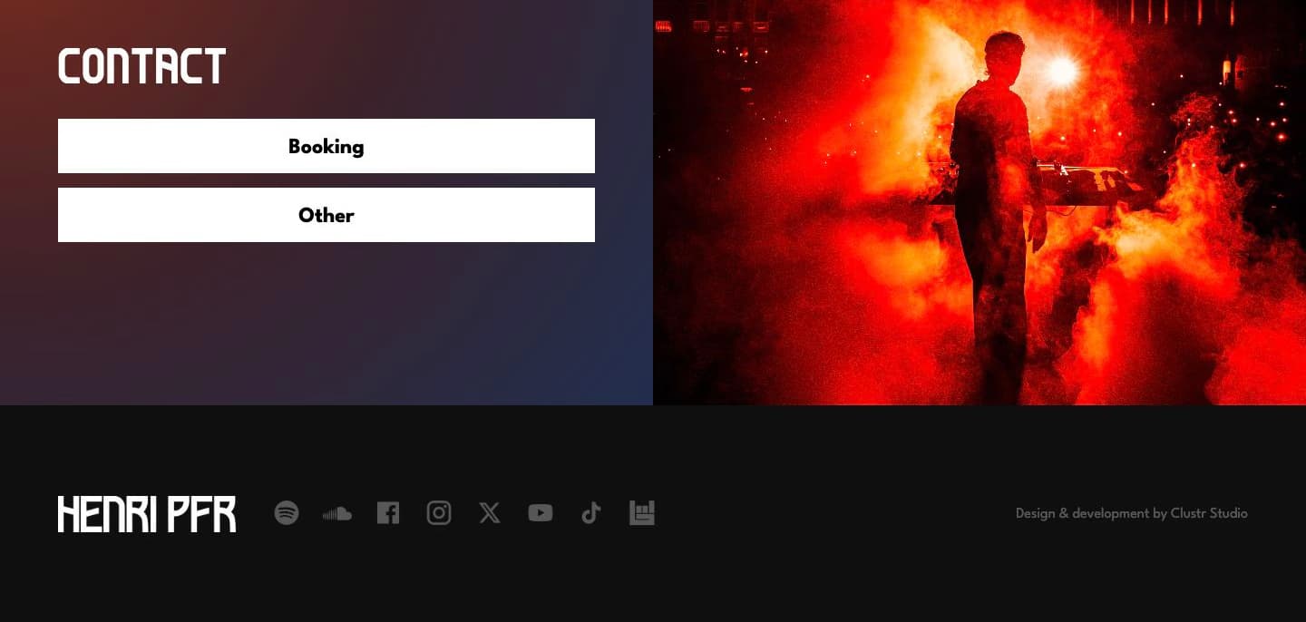 Henri PFR booking and other contact view with the Clustr Studio credit