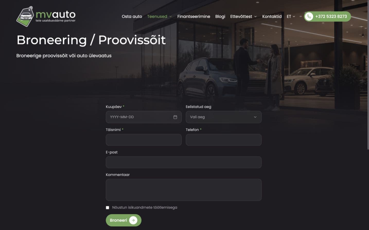 MVAuto proovisõidu ja sõiduki ülevaatuse päringuvorm