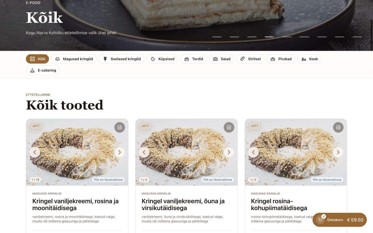 Narva Kohviku e-poe kategooriad ja tootekataloog