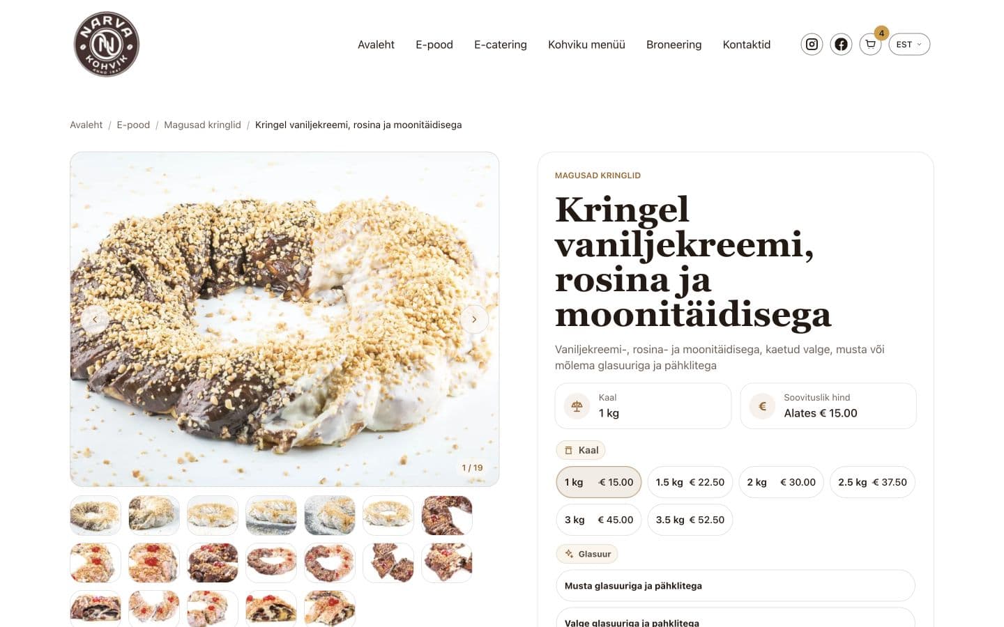 Narva Kohviku kringli tooteleht