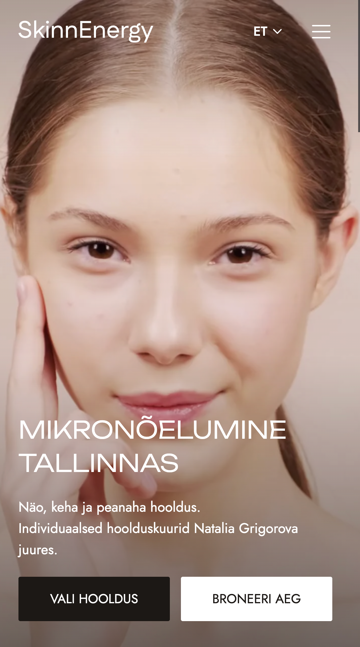 SkinnEnergy website homepage introducing microneedling in Tallinn