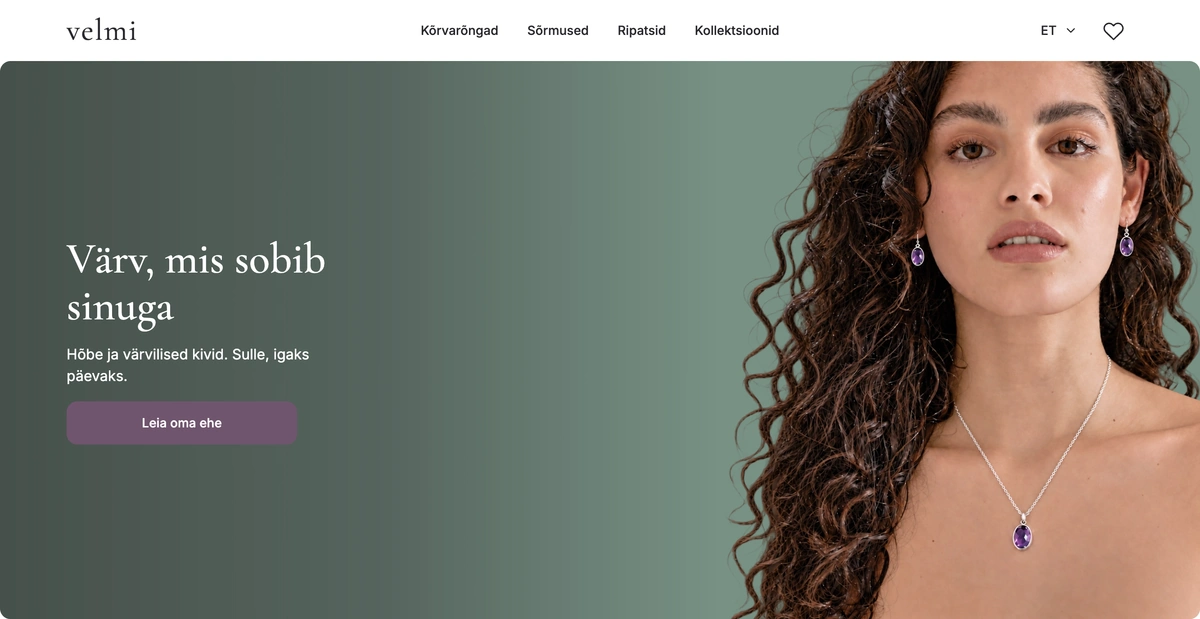 Velmi silver jewellery brand homepage
