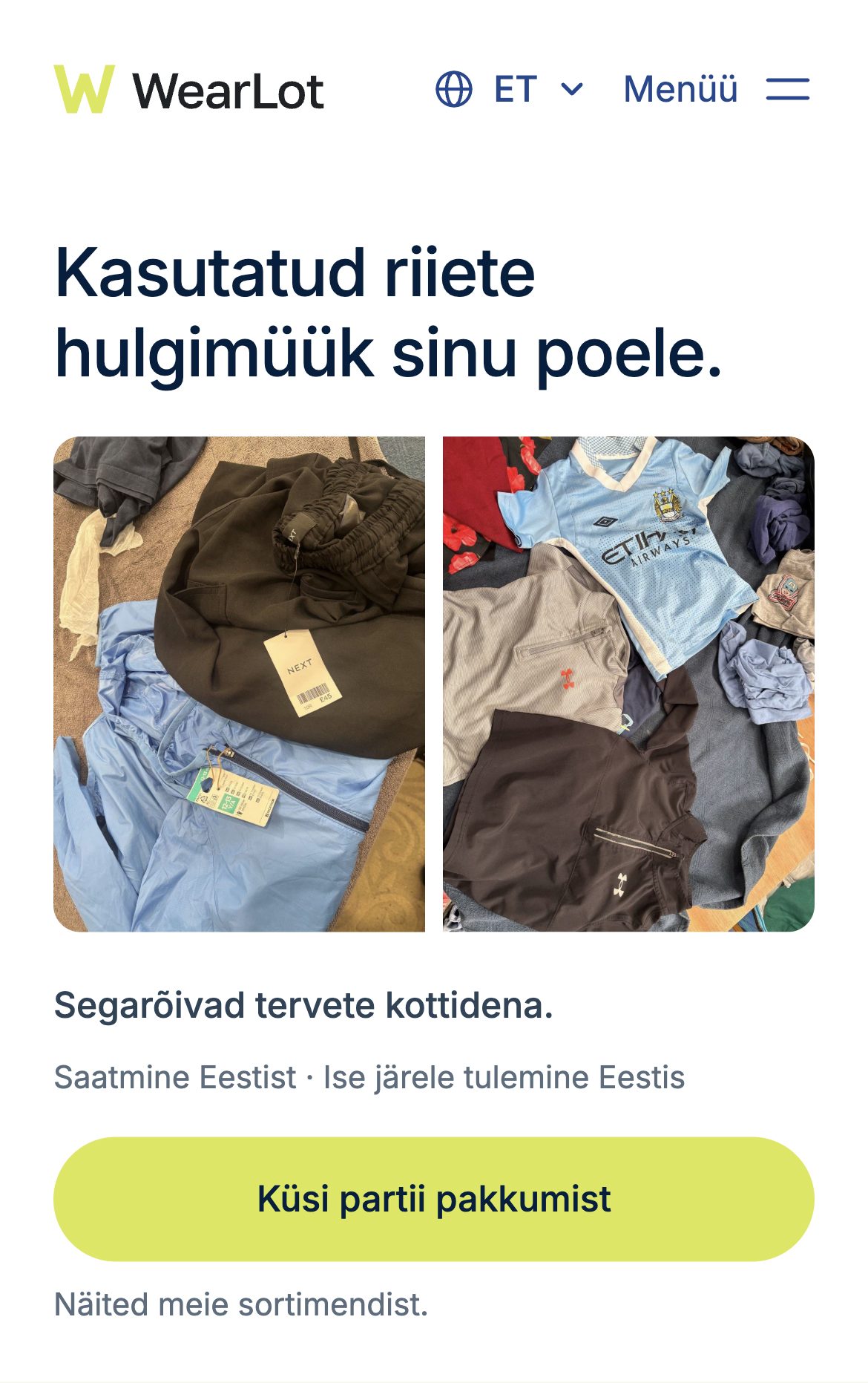 WearLot: первый экран сайта оптовой продажи одежды с реальными фотографиями товара