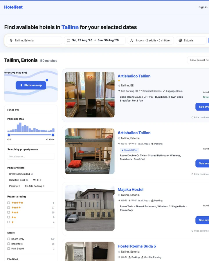 Hotelfest: Filter results