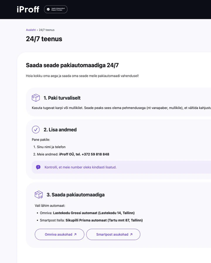 iProff: Pakiautomaadiga saatmine
