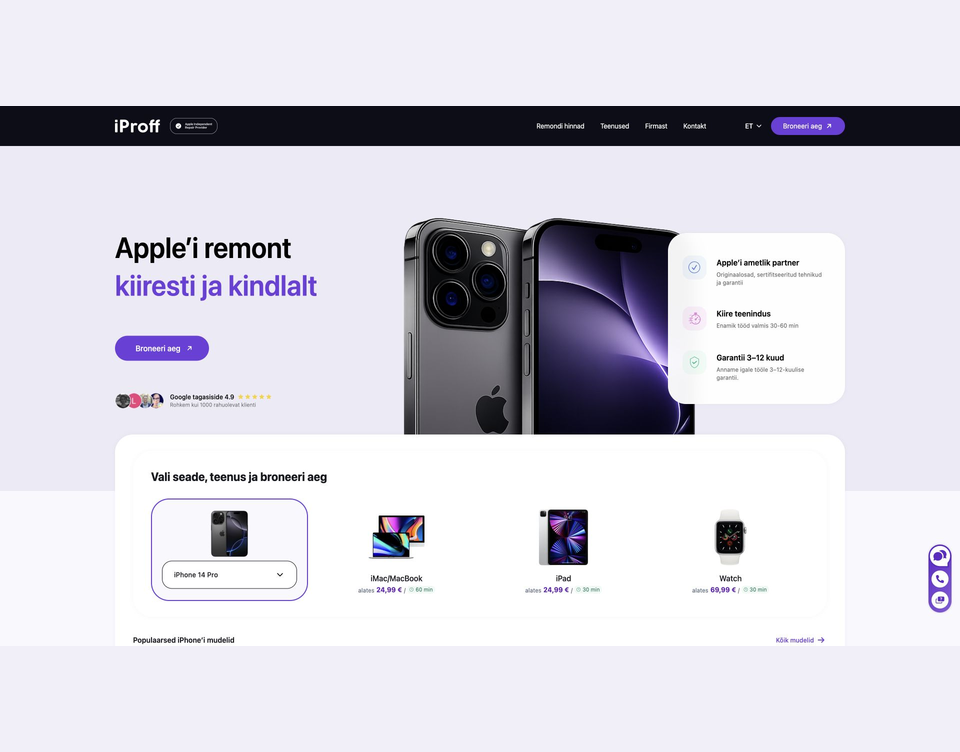 iProff: Book a repair starting with your device.