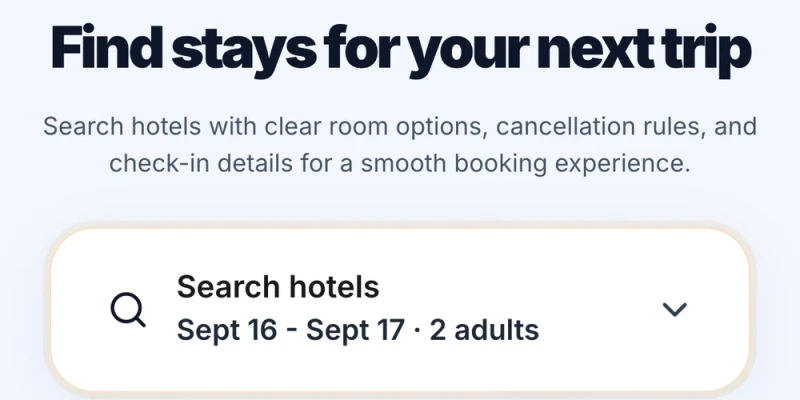 Hotelfest: Find a destination, compare hotels and choose a room.