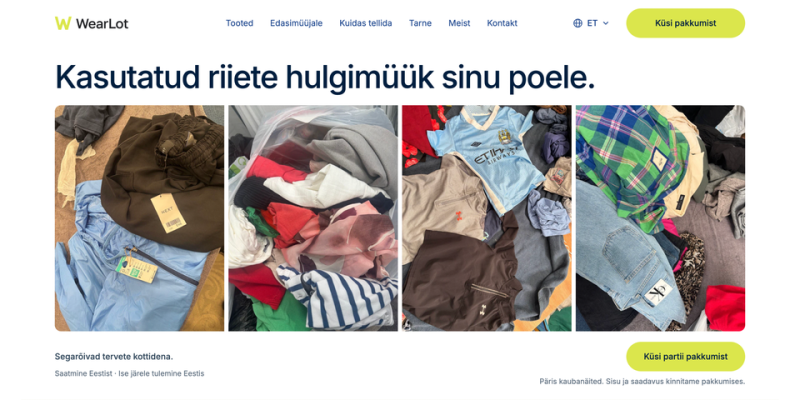 WearLot: clothing wholesale homepage with real product photographs